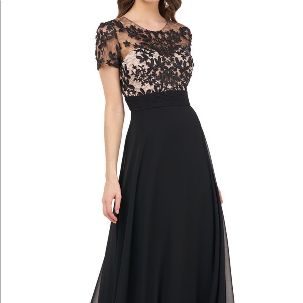JS collection Embroidered A-line black gown